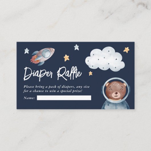 かわいい動物宇宙赤ちゃんシャワーおむつラッフル エンクロージャーカード (正面)