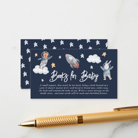 かわいい動物宇宙赤ちゃんシャワーベビー本 エンクロージャーカード (正面/裏面インサイチュ)