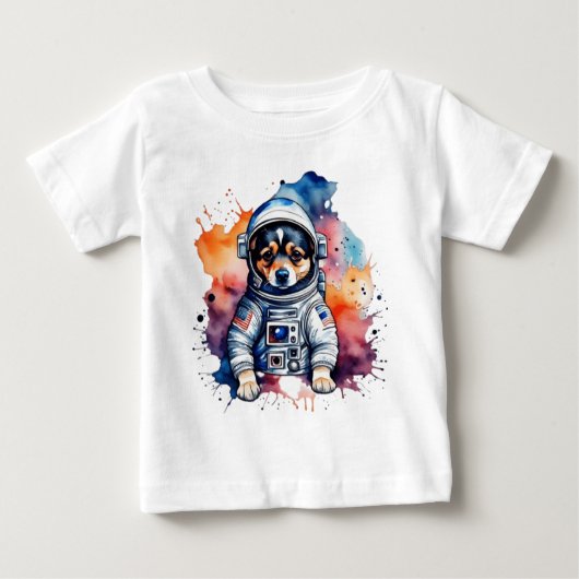 かわいい動物宇宙飛行士の犬 ベビーTシャツ (正面)