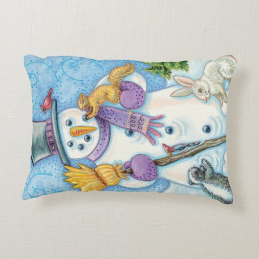 かわいい動物建物クリスマスの雪だるま アクセントクッション (裏面)