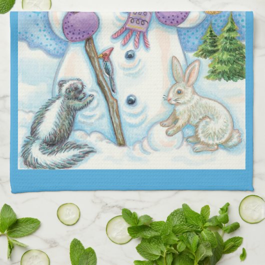 かわいい動物建物クリスマスの雪だるま キッチンタオル (折り畳み)