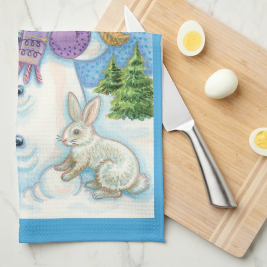 かわいい動物建物クリスマスの雪だるま キッチンタオル (四つ折り)