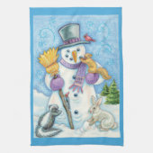 かわいい動物建物クリスマスの雪だるま キッチンタオル (縦)