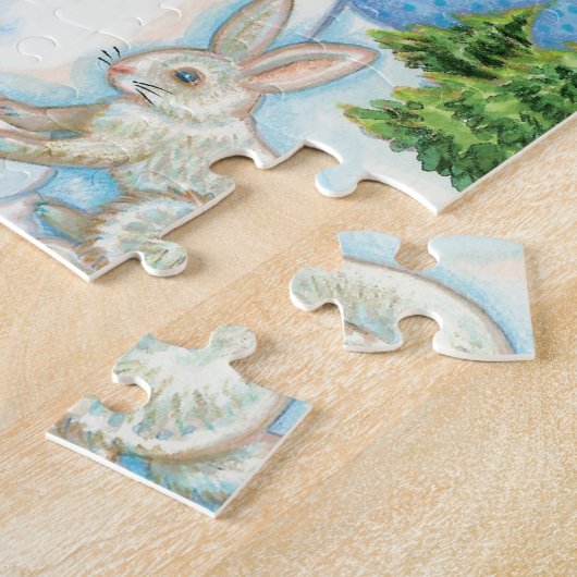 かわいい動物建物クリスマスの雪だるま ジグソーパズル (側面)