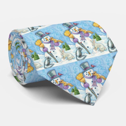 かわいい動物建物クリスマスの雪だるま ネクタイ (ロール)