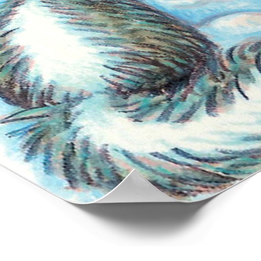 かわいい動物建物クリスマスの雪だるま ポスター (角)