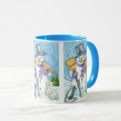 かわいい動物建物クリスマスの雪だるま マグカップ (正面右)