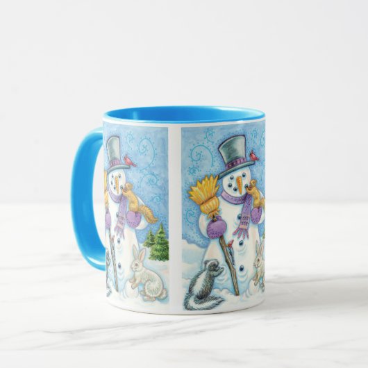 かわいい動物建物クリスマスの雪だるま マグカップ (正面左)