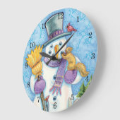 かわいい動物建物クリスマスの雪だるま ラージ壁時計 (傾斜)