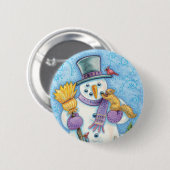 かわいい動物建物クリスマスの雪だるま 缶バッジ (正面&裏面)