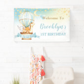 かわいい動物温風船誕生日背景  横断幕 (インサイチュ)