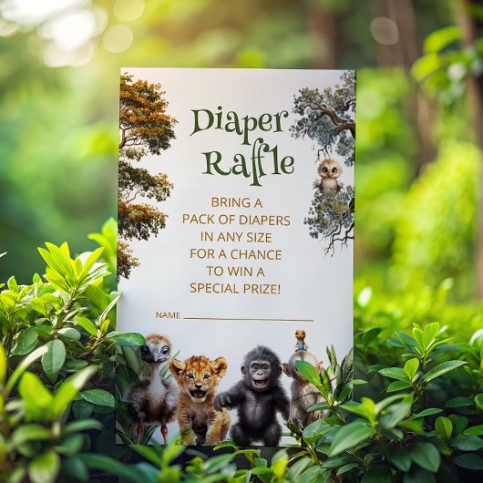 かわいい動物男女兼用おむつラッフルカード エンクロージャーカード