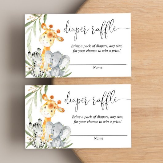 かわいい動物男女兼用のおむつラッフルカード エンクロージャーカード