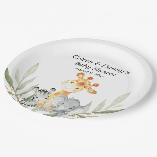 かわいい動物男女兼用の水色 ペーパープレート (アングル)