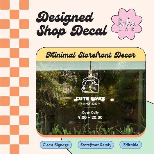 かわいい動物病院のロゴ&営業時間 ウィンドウステッカー ウィンドウサイン