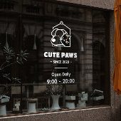 かわいい動物病院 ペットショップ ロゴ & 営業時間 窓用ステッカー ウィンドウサイン
