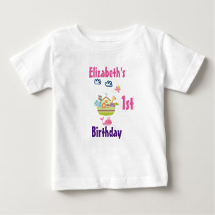 かわいい動物箱舟ファースト誕生日 ベビーTシャツ