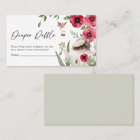かわいい動物茶パーティー赤ちゃんシャワーおむつラッフル エンクロージャーカード (正面/裏面)