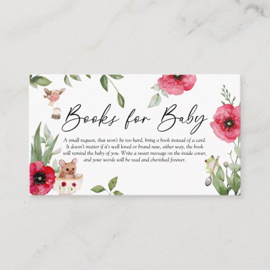 かわいい動物茶パーティー赤ちゃんシャワーベビー本 エンクロージャーカード (正面)