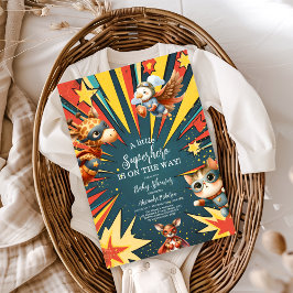 かわいい動物達のヒーロー!ベイビーシャワー 招待状