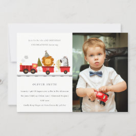 かわいい動物電車の写真任意の年齢誕生日招待状 サンキューカード