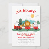 かわいい動物電車の誕生日パーティー 招待状 (正面)