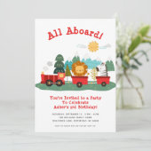 かわいい動物電車の誕生日パーティー 招待状 (スタンド正面)