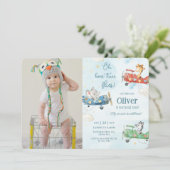 かわいい動物飛行機アドベンチャータイムフライ誕生日 招待状 (スタンド正面)