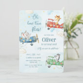 かわいい動物飛行機アドベンチャータイムフライ誕生日 招待状 (スタンド正面)