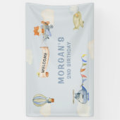 かわいい動物飛行機ブルー誕生日バナー 横断幕 (縦)