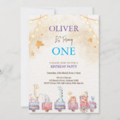 かわいい動物1歳の誕生日パーティー 招待状 (正面)