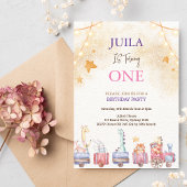 かわいい動物1歳の誕生日パーティー 招待状