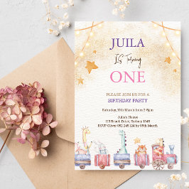 かわいい動物1歳の誕生日パーティー 招待状