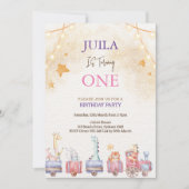 かわいい動物1歳の誕生日パーティー 招待状 (正面)