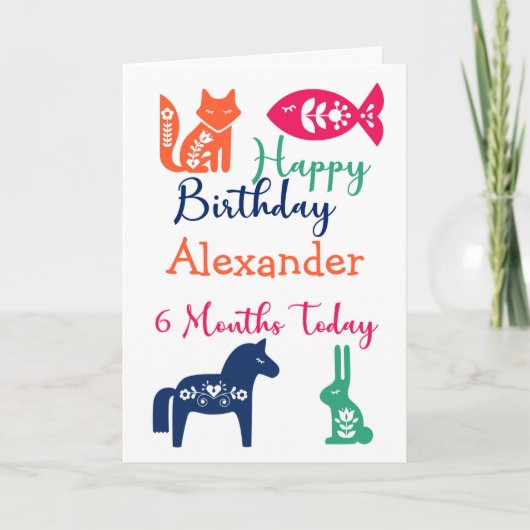 かわいい動物6ヶ月の誕生日カード シーズンカード (正面)