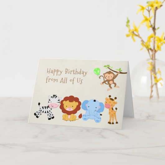 かわいい動物 カード (黄色い花)