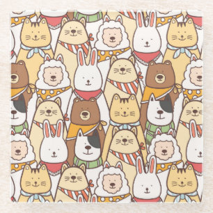 かわいい動物 ガラスコースター