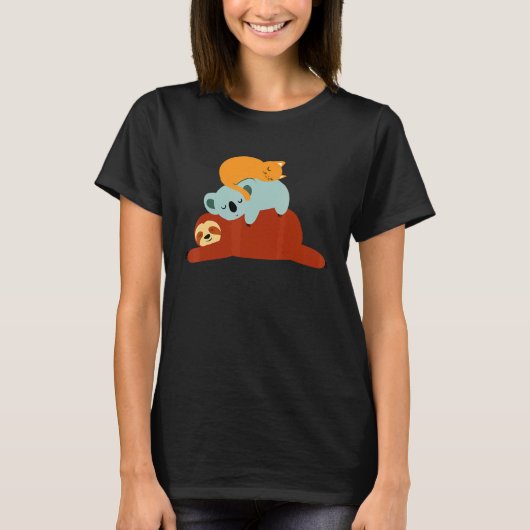 かわいい動物 コアラ ナマケモノ 猫 キティ Tシャツ (正面)