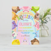 かわいい動物 スキッシュ 虹 誕生日パーティー 招待状 (スタンド正面)
