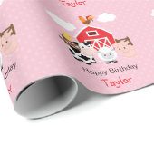 かわいい動物（ピンク）誕生日 パーソナライズされた ラッピングペーパー (ロールコーナー)