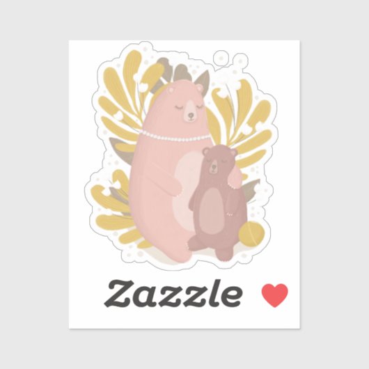 かわいい動物。ママとベビー。母の日.テディベア シール (シート)