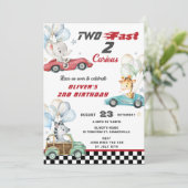 かわいい動物 レースカー 2歳の誕生日 ツーファスト 招待状 (スタンド正面)
