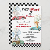 かわいい動物 レースカー 2歳の誕生日 ツーファスト 招待状 (正面/裏面)