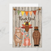 かわいい動物、巡礼者インディアン感謝祭フラット サンキューカード (正面/裏面)
