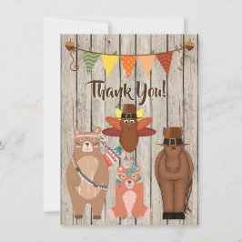かわいい動物、巡礼者インディアン感謝祭フラット サンキューカード