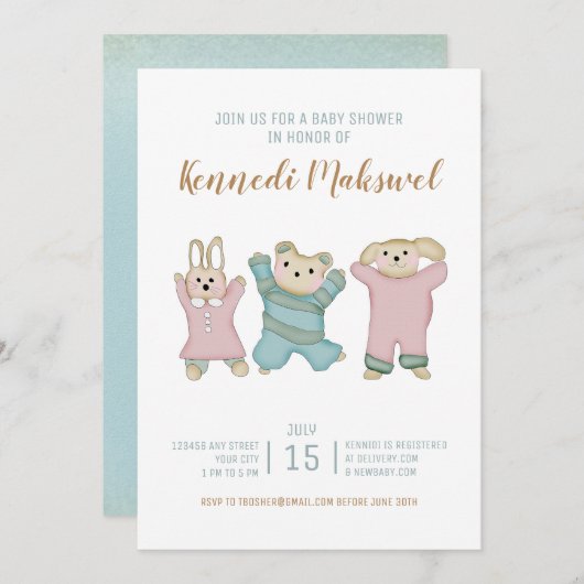 かわいい動物 |赤ちゃんシャワー 招待状 (正面/裏面)