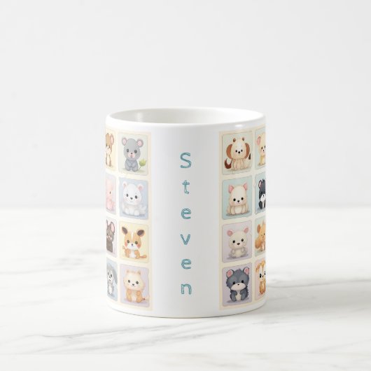 かわいい動物i子供たち名前をカスタムするコーヒーマグ コーヒーマグカップ (中央)