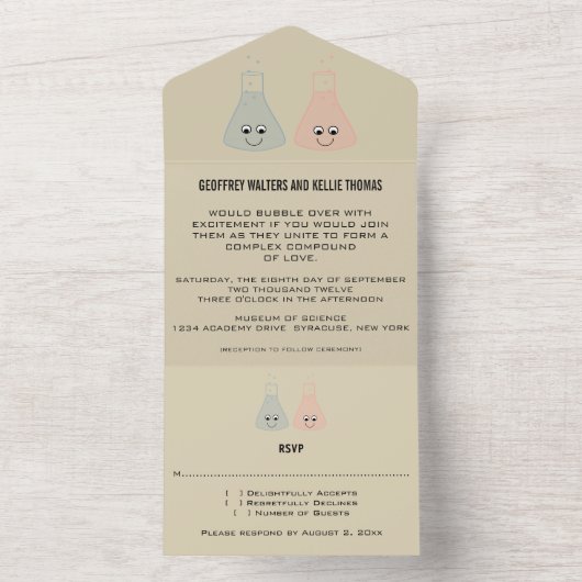 かわいい化学を一つの結婚式へ招待 オールインワン招待状 (内側)