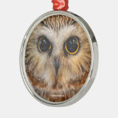 かわいい北のこぎりフクロウ メタルオーナメント (左)
