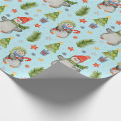 かわいい北極のクリスマスペンギン ラッピングペーパー (角)
